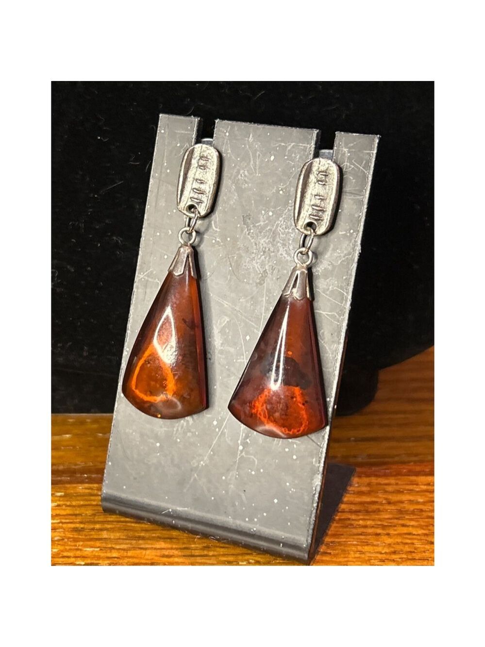 Women's vintage amber and Silver tone Drop Earrings, One Size